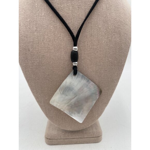 Mother-Of-Pearl Diamond Pendant Necklace Adjustable Black Suede Cord & Silver Be - Picture 4 of 5